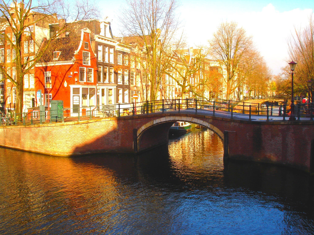 Pont et canal / Small bridge over water- Amsterdam- Novembre 2007.