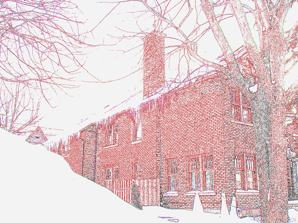 Cheminée, briques et glaçons - Fireplace, bricks and icicles  /  Hometown - Dans ma ville / 25 janvier 2009 - Contours en couleur