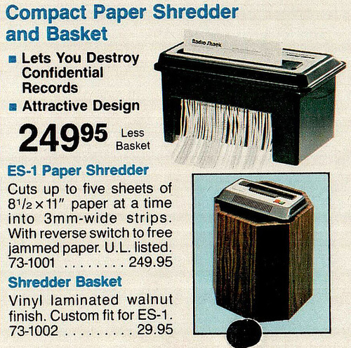 1983 Radio Shack Catalog - Shredder $249.95