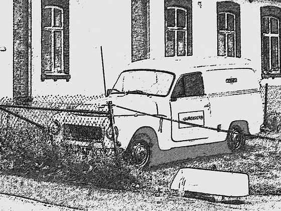 Fyren and yellow Volvo- Båstad, Sweden- October 21th 2008 - Photofiltre- Fusain. Charcoal drawing.